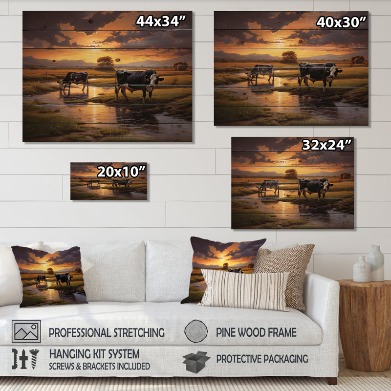 " Cows At Farm Landscape II ", 10" H x 20" W x 0.78" D