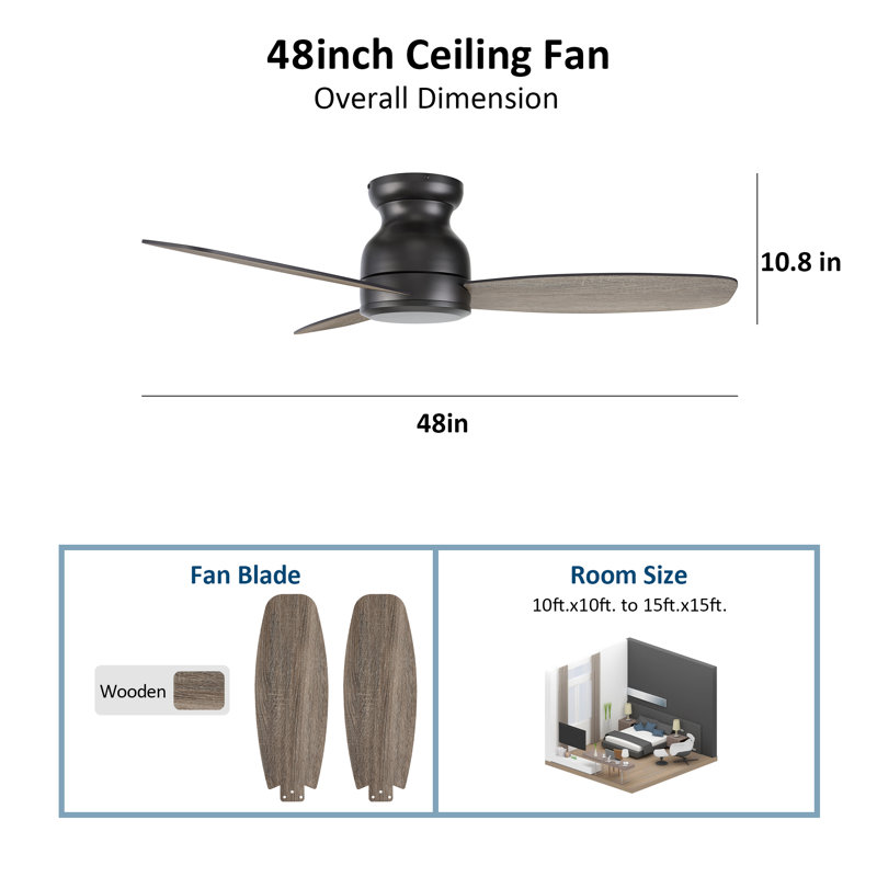 Gatton 48'' Ceiling Fan without light, Gray/Black