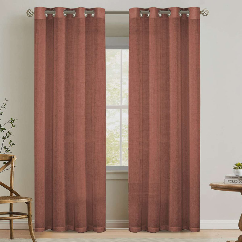 Linen Grommet Curtains for Living Room 2 Panel Drape Semi Sheer Neutral Country Rustic Farmhouse Boho Curtain Bedroom Muslin Look Light Filtering
