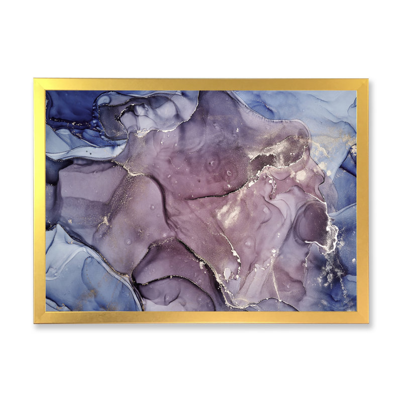 Gris et mauve, encre de marbre, impression sur toile murale moderne, H 30 po x l 40 po x P 1,5 po, Cadre doré