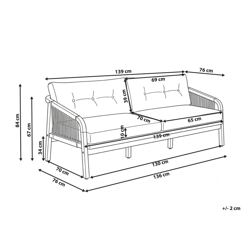 SUMBA 139 cm W Acacia Patio Sofa with Cushions