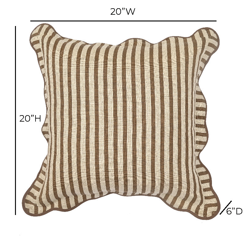 Coussin décoratif en lin rayé brun terreux, Brown
