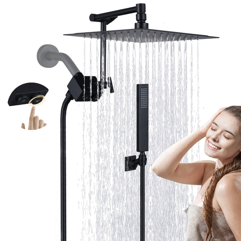 10 Inch All Metal Rainfall Shower Head With Handheld Combo, High Pressure Dual Rain Shower Head Spray, Push Button Switches, Adjustable Extension Arm, Matte Black
