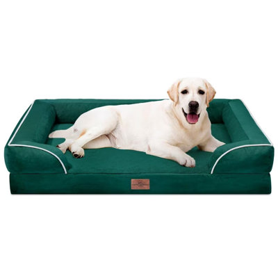 Coussin orthopédique pour chien de taille moyenne (71 x 48 cm), imperméable, en mousse alvéolée de soutien, avec rebords amovibles, housse lavable et fond antidérapant, couleur émeraude.