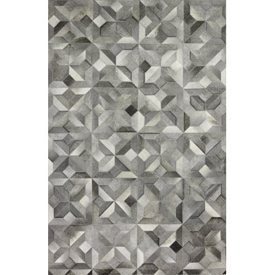 Ruvi Geometric Handmade Cowhide Gray Area Rug