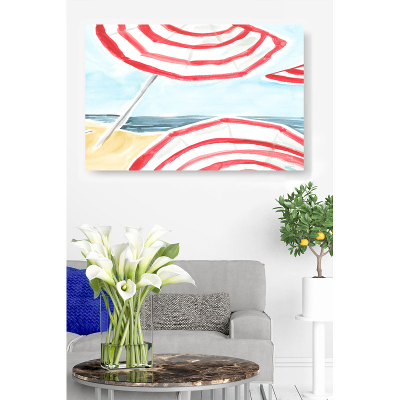 Plage de parasol rayé, sable, rivage, bord de mer, rouge, blanc, bleu, bleu sarcelle, brun clair