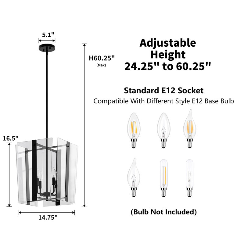 4-light Transitional Glass Pendant Light Adjustable Height
