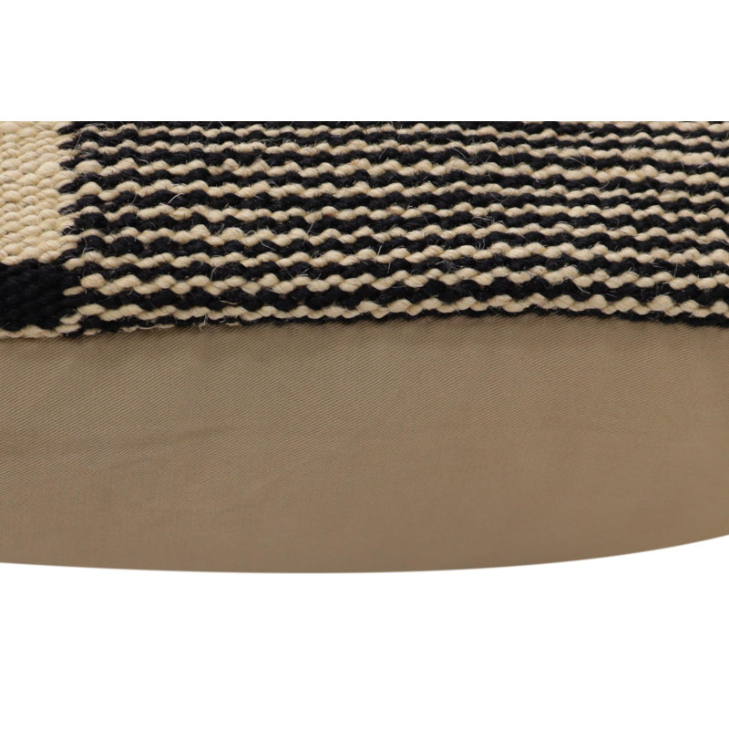 Mid Century Modern Turkish Gentry Hand-Woven Kilim Pillow, Beige/Black Geometric 1