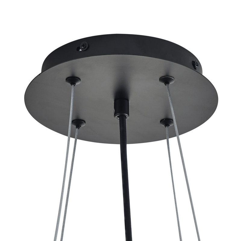 Luminaire suspendu rond en cristal noir à 4 lampes réglables, Noir mat