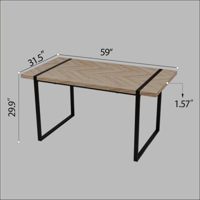 Table de salle à manger moderne en bois aggloméré rectangulaire industriel en bois clair, pour 4 à 6 personnes, plateau de table en bois d'ingénierie de 1,5 po d'épaisseur et pieds en métal rectangulaires, utilisé pour la maison et la cuisine
