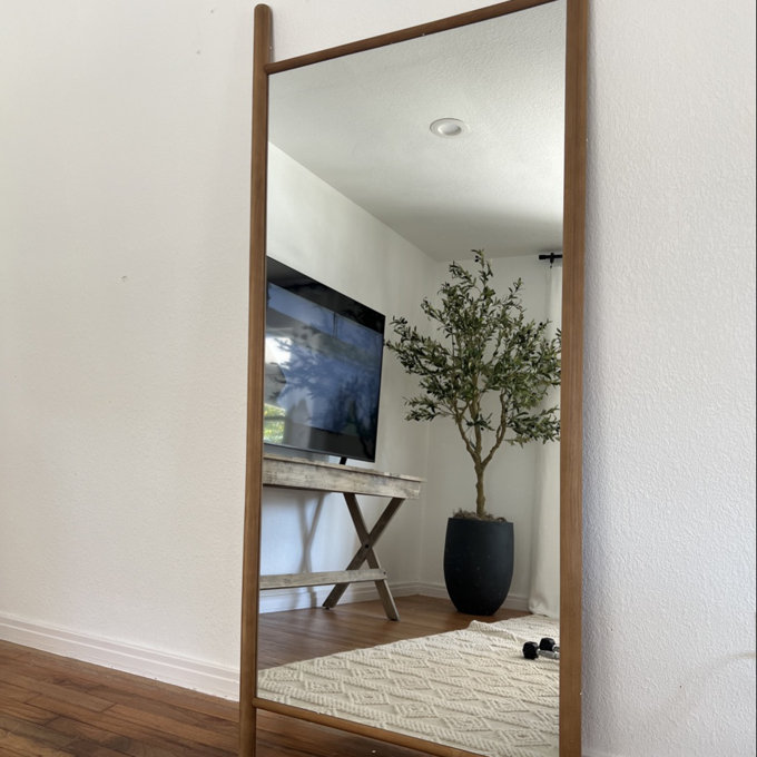 Merienne Wood Dowel Floor Mirror Wall Mirror - Brown, 64" x 21"