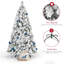Arbre de Noël enneigé 7 pi, PVC enneigé et branches à aiguilles dures, structure à charnières pour une installation facile, support en métal stable-430563071