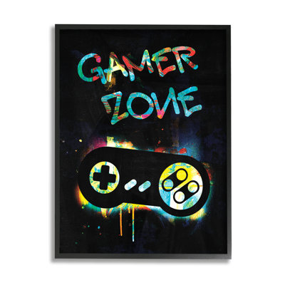 " Gamer Zone Vintage Controller Neon Paint Splatter " by Victoria Barnes