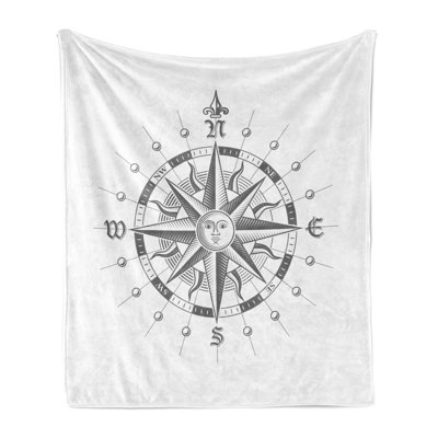 Ambesonne Compass Fleece Throw Blanket Face Sun Drawing Style Grey