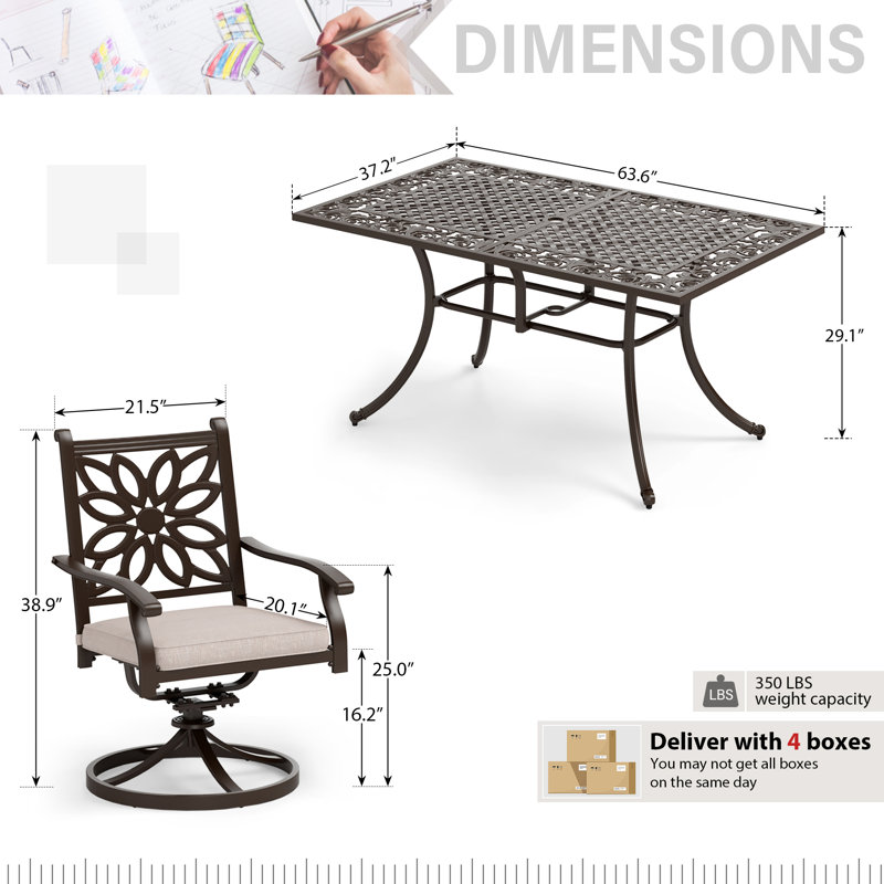 Ensemble de salle à manger rectangulaire pour 6 personnes 63,6 po Asfand