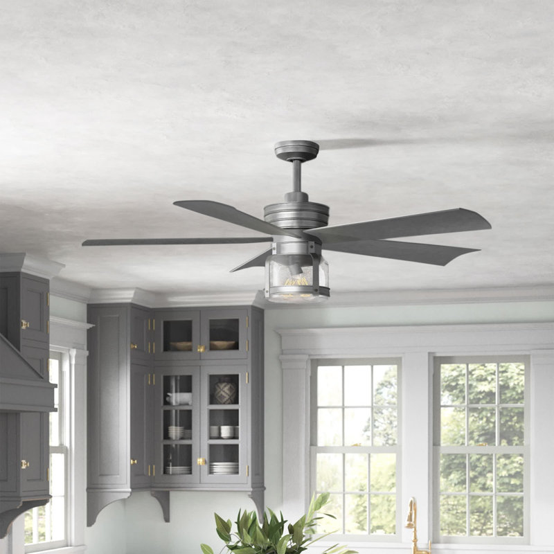 Ventilateur de plafond standard à 5 pales DEL 56 po avec télécommande et ensemble d'éclairage Trinika de Trinika, Galvanisé