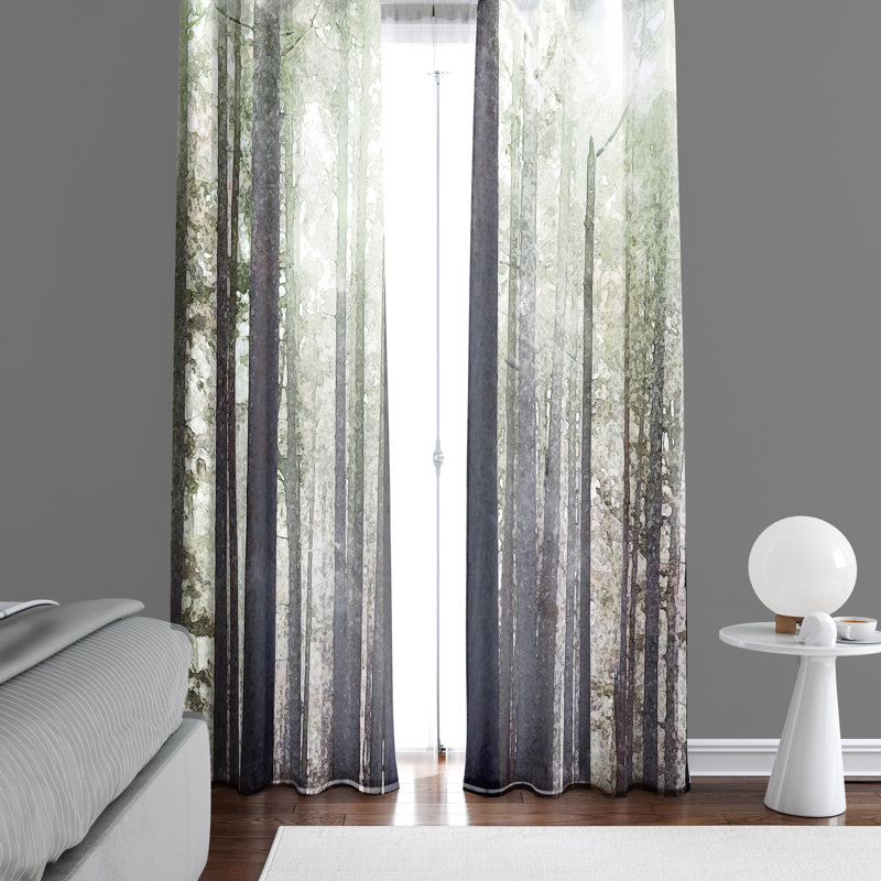 Paire de rideaux semi-transparents Watercolor Forest Trees, L 56 po x L 78 po