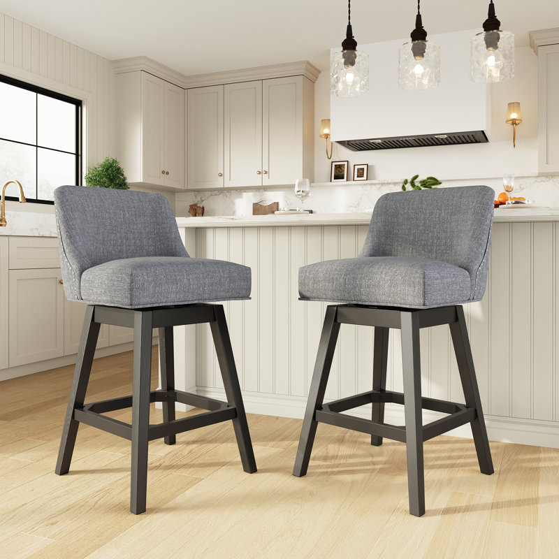 360°Bar Counter Stool with Solid Wood Frame, Light Gray