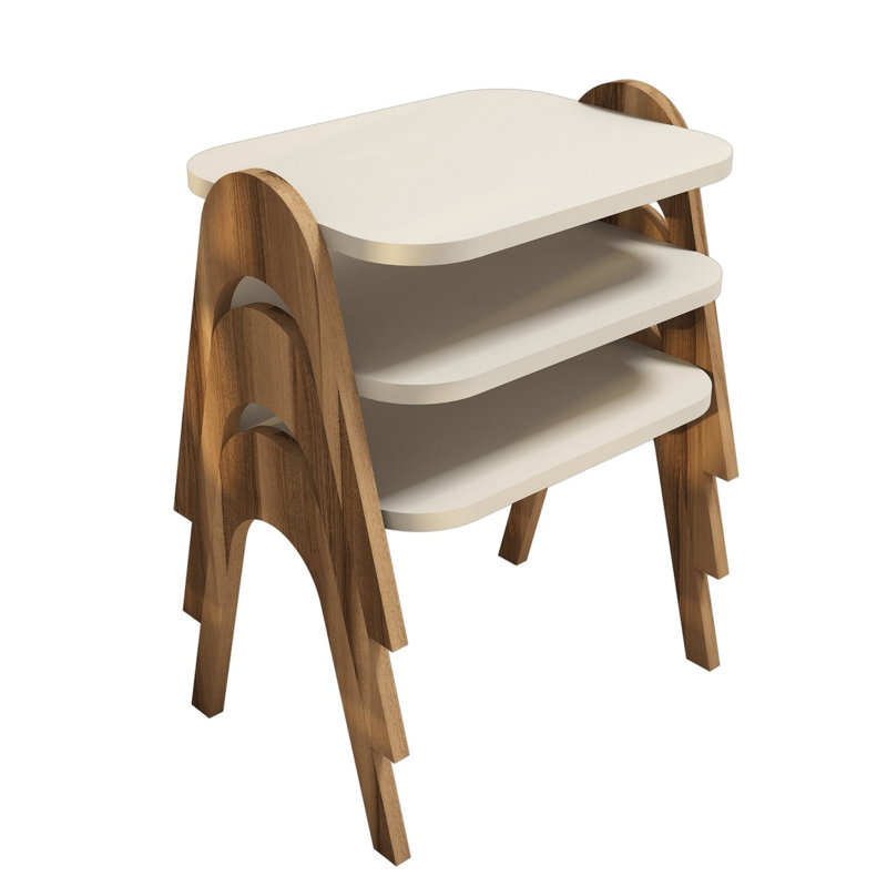 Side Table Set, Walnut White