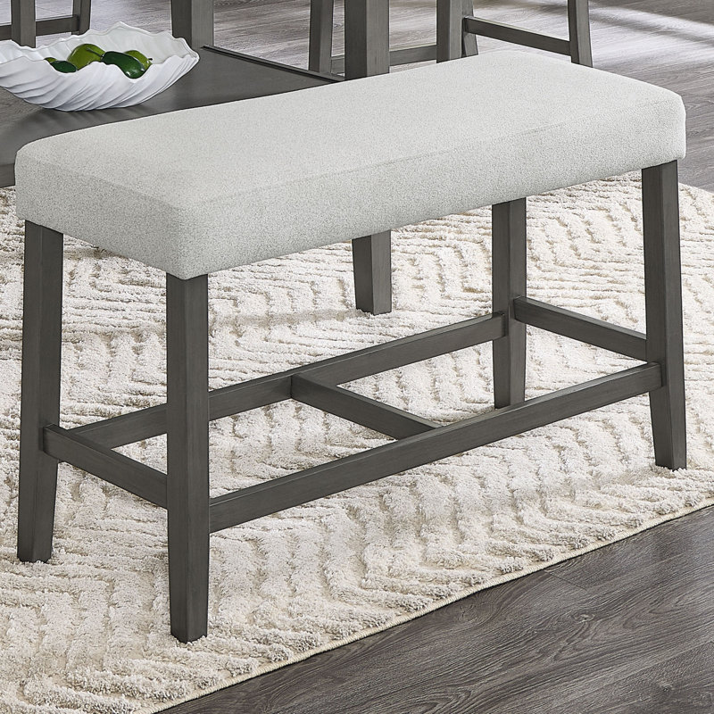 Banc de comptoir en tissu gris clair de 40 po avec cadre en bois gris et repose-pieds en bois Luna