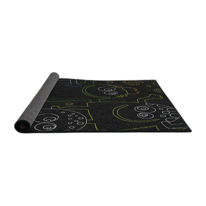 Tapis noir / vert / jaune Lyla, Rond 8 pi