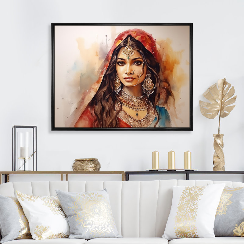Indian Indian diva Portrait - Woman, reproduction d'art encadrée, Cadre flottant noir, H 34 po x l 44 po x P 1,5 po