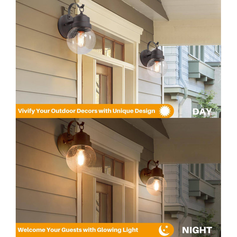 2 Bulbs Seeded Glass Outdoor Wall Sconce (Set Of 2), 11" H x 6'' W x 7'' D