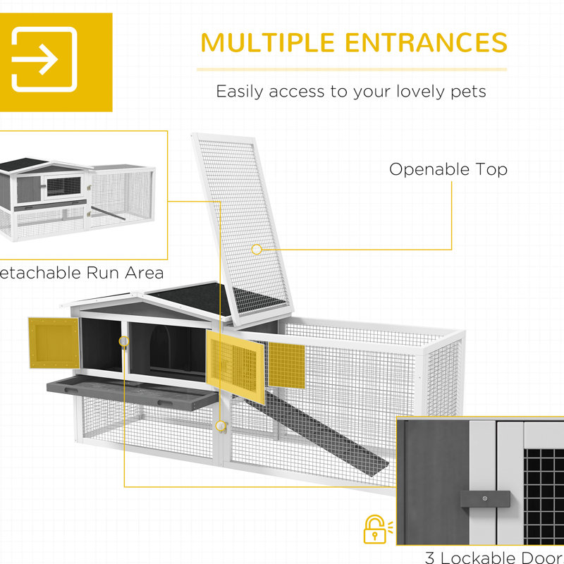 Rabbit , 2-storey, Detachable Run, Waterproof, For 1 - 2 , Grey 2-storey Ample Space, 1-2