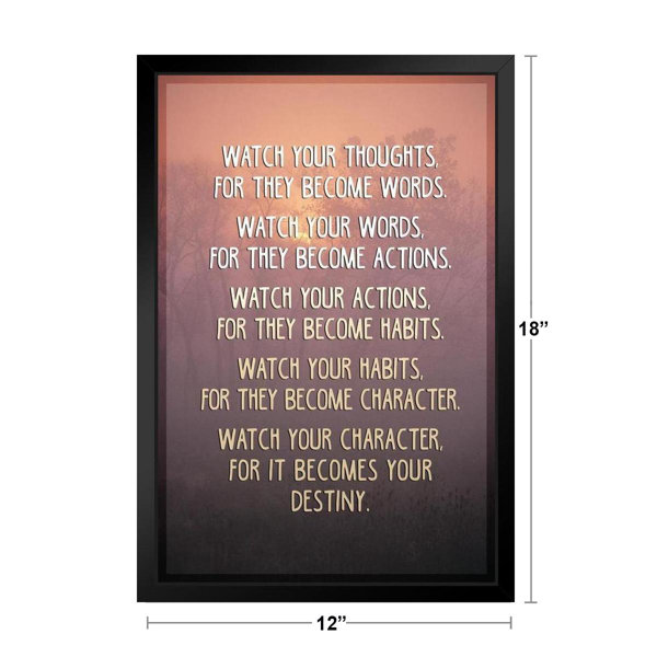Watch Your Thoughts Colorful Motivational Inspirational Teamwork Quote  Inspire Quotation Gratitude Positivity Support Motivate Sign Good Vibes  Social Work White Wood Framed Art Poster 14x20 - Poster Foundry