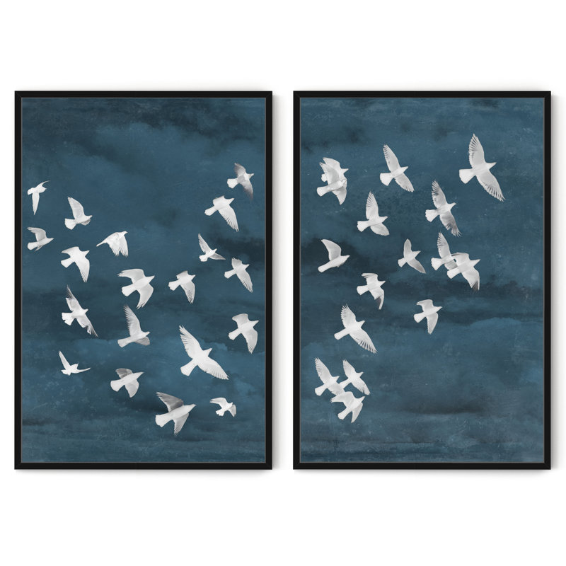 Birds In Flight Pair, Black, 30" H x 45" W