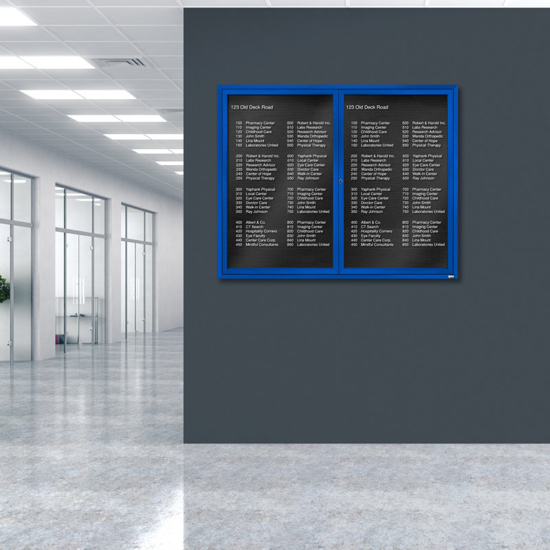 Tableau d'affichage mural fermé pour armoire d'annuaire, Bleu thermolaqué, Deux, H 48 po x l 60 po