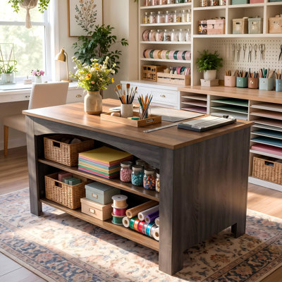 Table de ferme artisanale avec tablette de rangement et espace pour s'asseoir