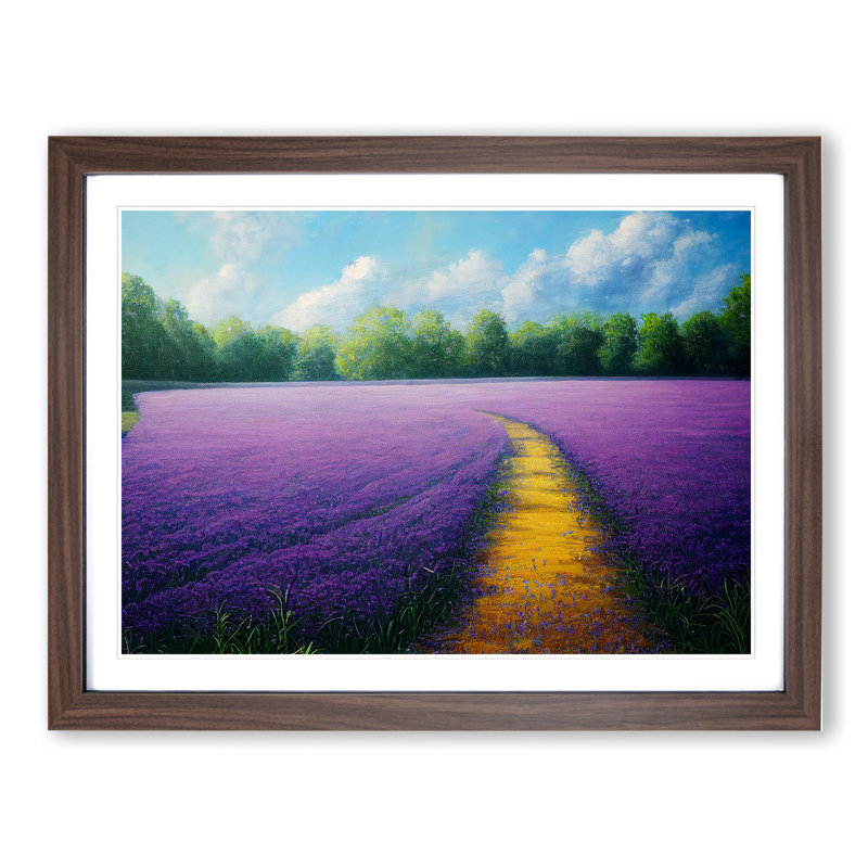 Luminous Bluebell Field 1 Piece Single Picture Frame Wall Art, 46cm H x 64cm W x 2cm D, Walnut
