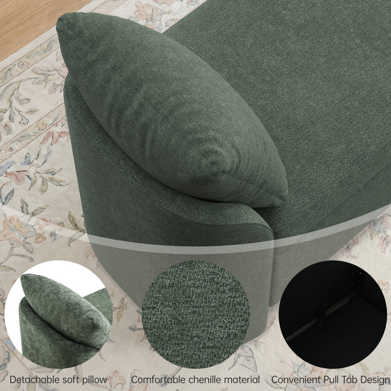 Banc de rangement moderne rembourré avec coussins, banc de chambre en chenille avec côtés incurvés, Green