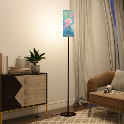  Lampe sur pied de 68,5 po avec jolies médiums colorés et ampoules DEL avec abat-jour en lin
