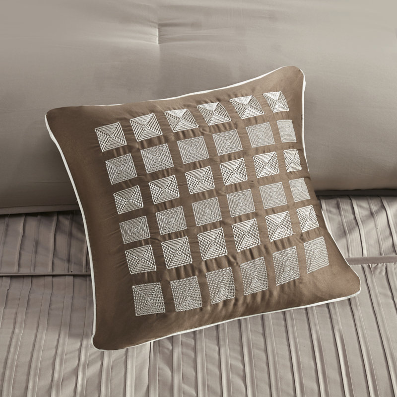 Trinity Taupe 7-Piece Polyester Charmeuse Queen Comforter Set