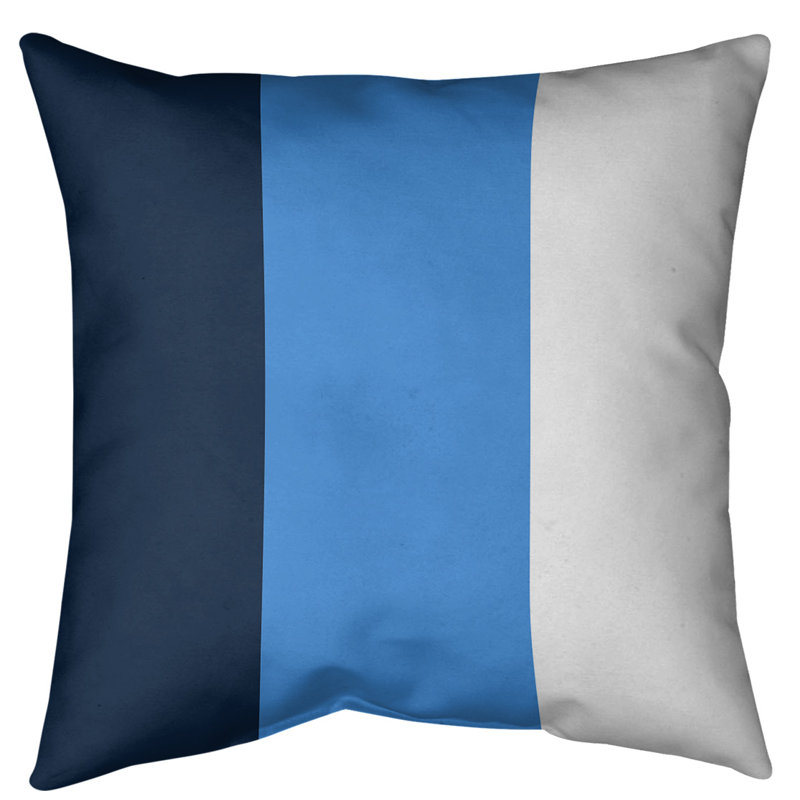 Coussin décoratif , Côté blanc / Milieu bleu, 14 po x 14 po, Sergé de coton