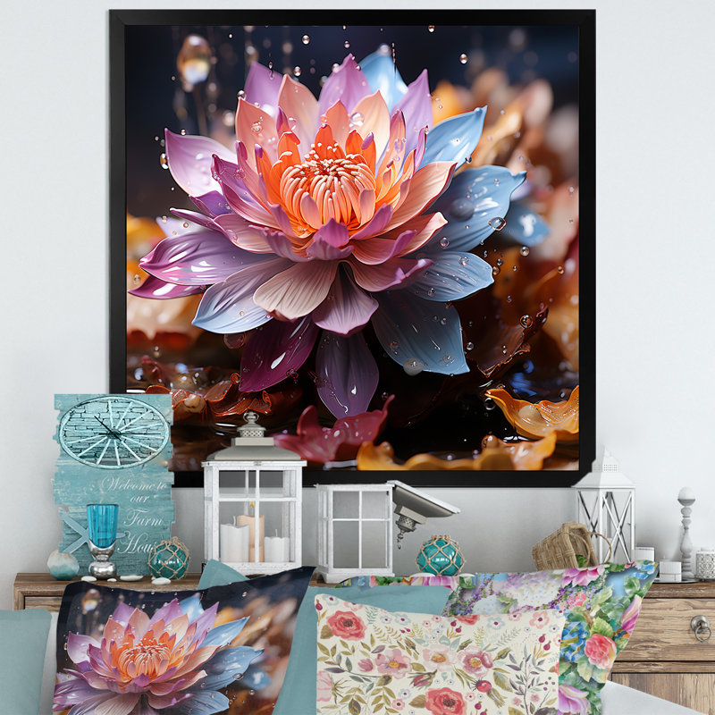 Fleurs de lotus de la pureté III - impression sur toile de lotus, Cadre simple noir, H 30 po x l 30 po x P 1 po