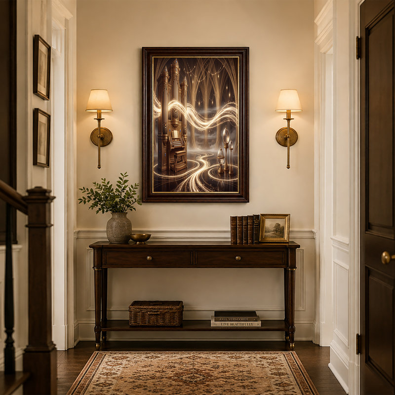 Orgue à tuyaux doré avec traînées lumineuses, 16"H x 24"W