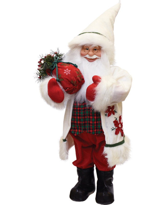 Figurine de père Noël 25 po blanc et rouge avec sac de pin