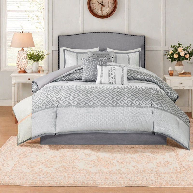 Elegant Grey Bedding Sets, Luxurious Polyester Jacquard, Traditional Style For Home