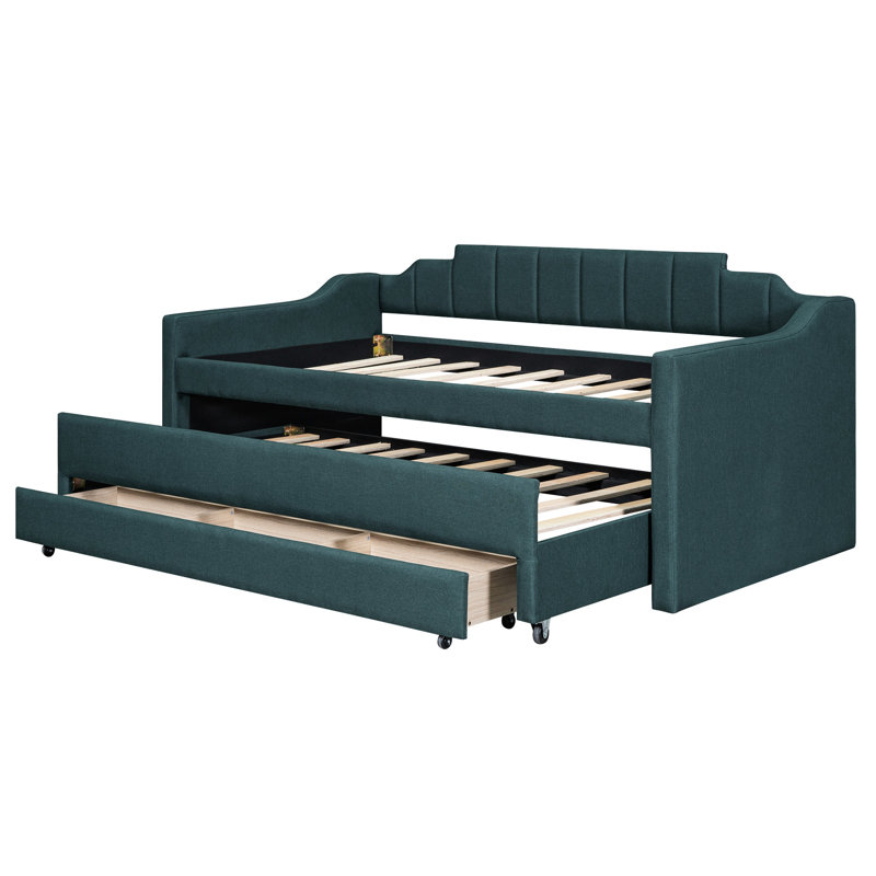Lit de jour simple avec lit gigogne et 3 tiroirs pour un espace de travail fonctionnel, Green