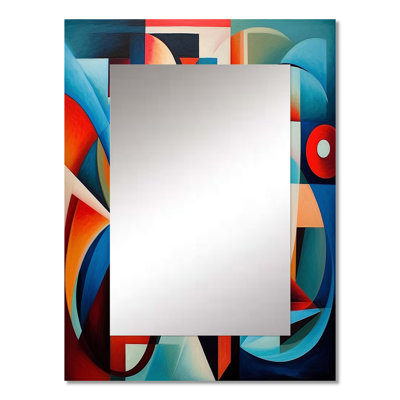Orange Blue Geometry Unleashed III - Abstract Shapes Mirror, Orange Unique Wall Mirror, Printed Metal Art