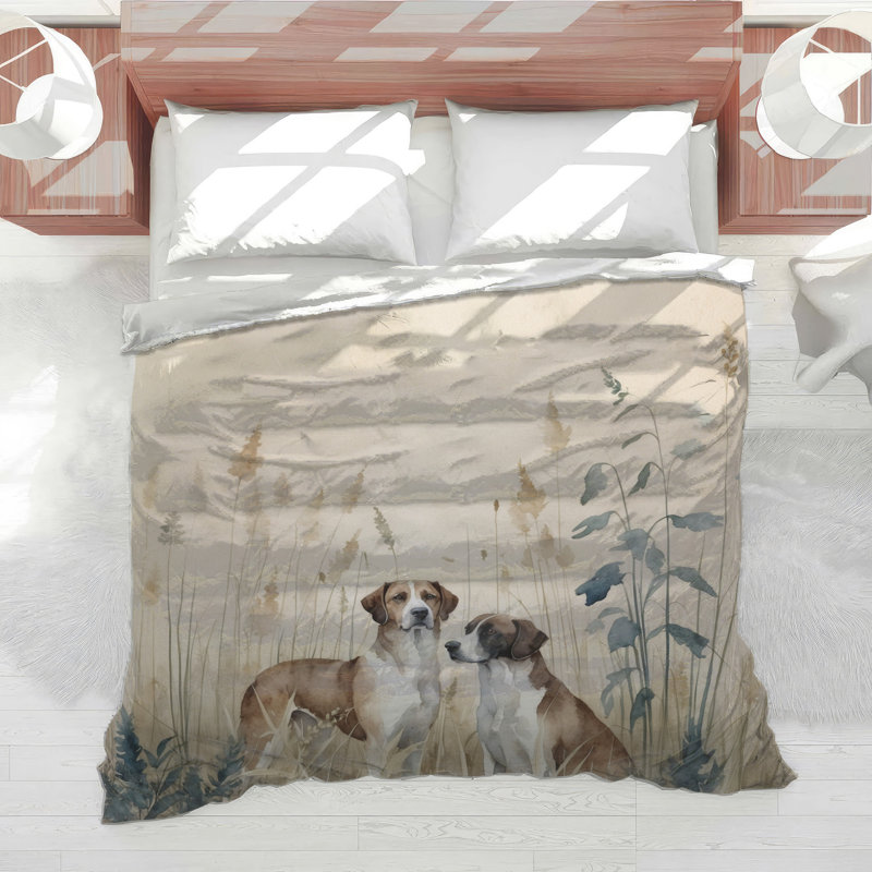 Édredon deux chiens dans l'herbe, Très grand lit