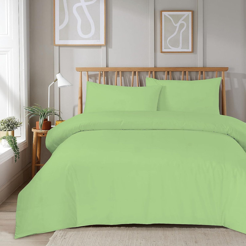Polyester No Pattern Duvet Cover Set with Pillowcases Included, Double Duvet Cover Set + 2 Pillowcases, Sage
