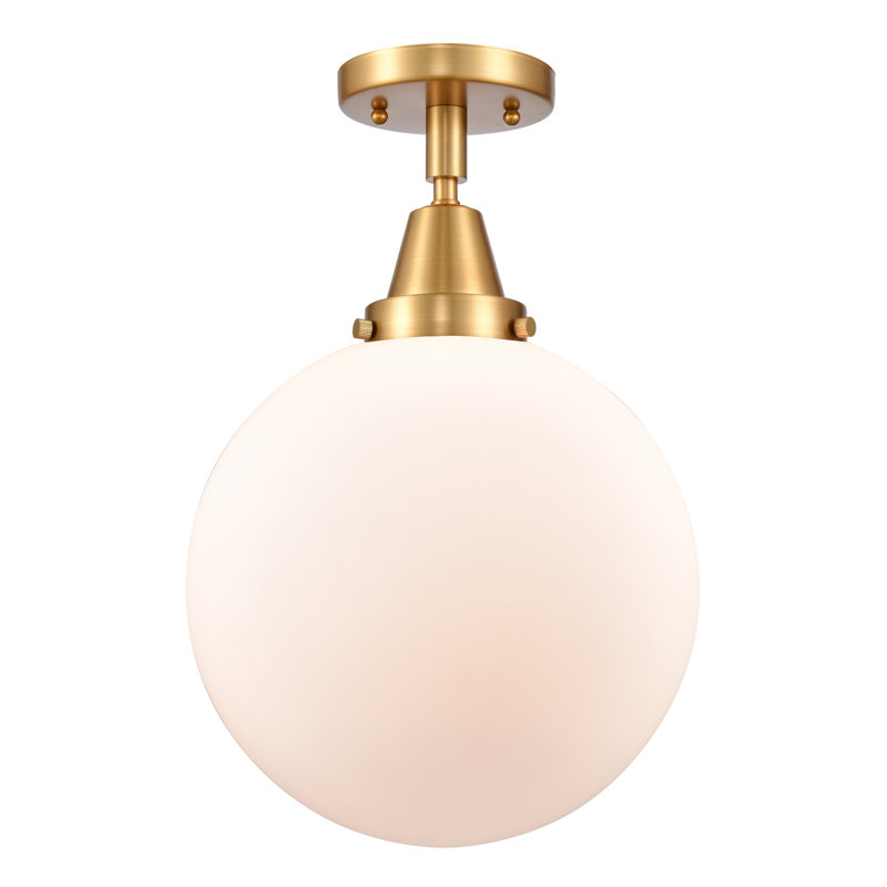 Plafonnier encastré en verre Amede, Blanc mat, H 12,5 po x l 10 po x P 10 po, Or satiné