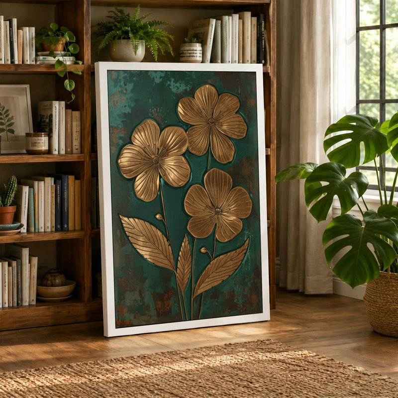 Gilded Botanica Botanical 1 Piece Wrapped Canvas Wall Art, 30x20 - 76.2 x 50.8 cm, Black Border