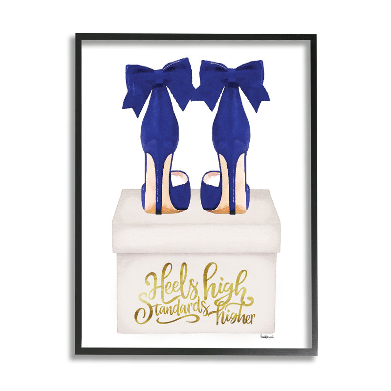 «High Standards Blue Heels» encadré sur bois par Amanda Greenwood, H 20 po x l 16 po x P 1,5 po, Cadre flottant noir de jais