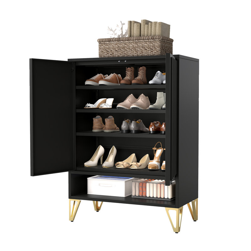 Sleek 5-tier Steel Shoe Cabinet With Magnetic Doors