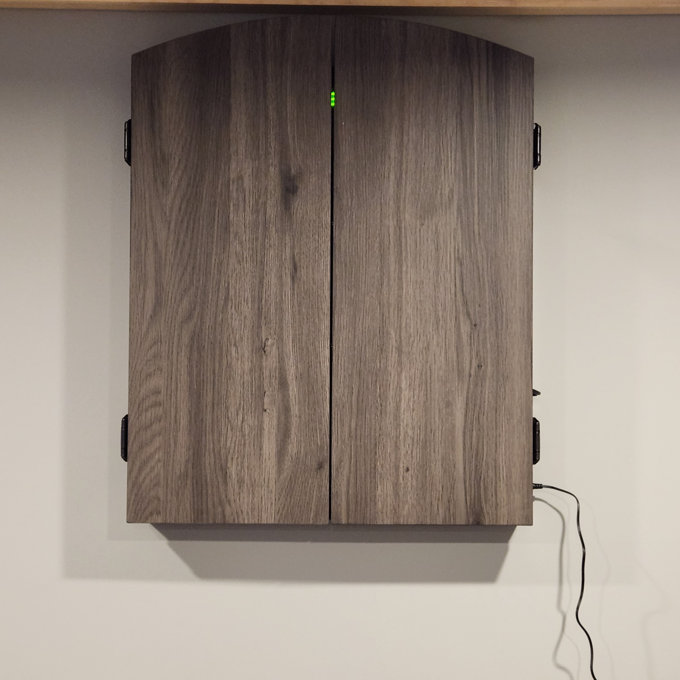 Arachnid CricketMaxx 4.0 Electronic Dartboard with Integrated Grey Wood Cabinet – 13.5” Recreation-Size Target – 37 Games with 315 Variations – 8-Player LED Scoring with XL Pub-Style X/O Display – Solo Computer Play – Dart Storage